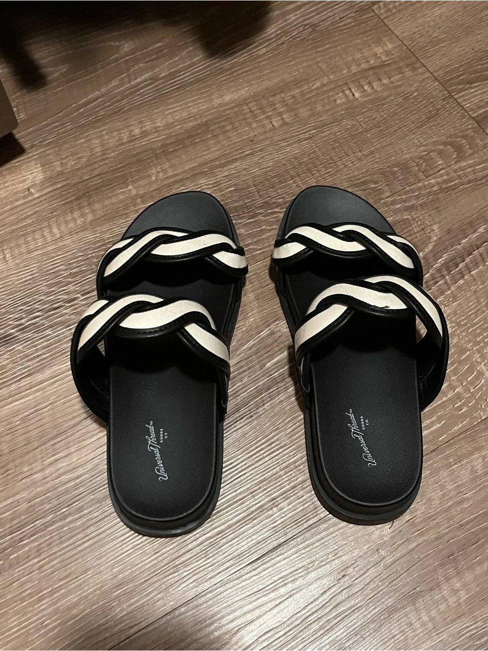 Universal thread Black Slide Sandals with Cream Braided Straps - Women